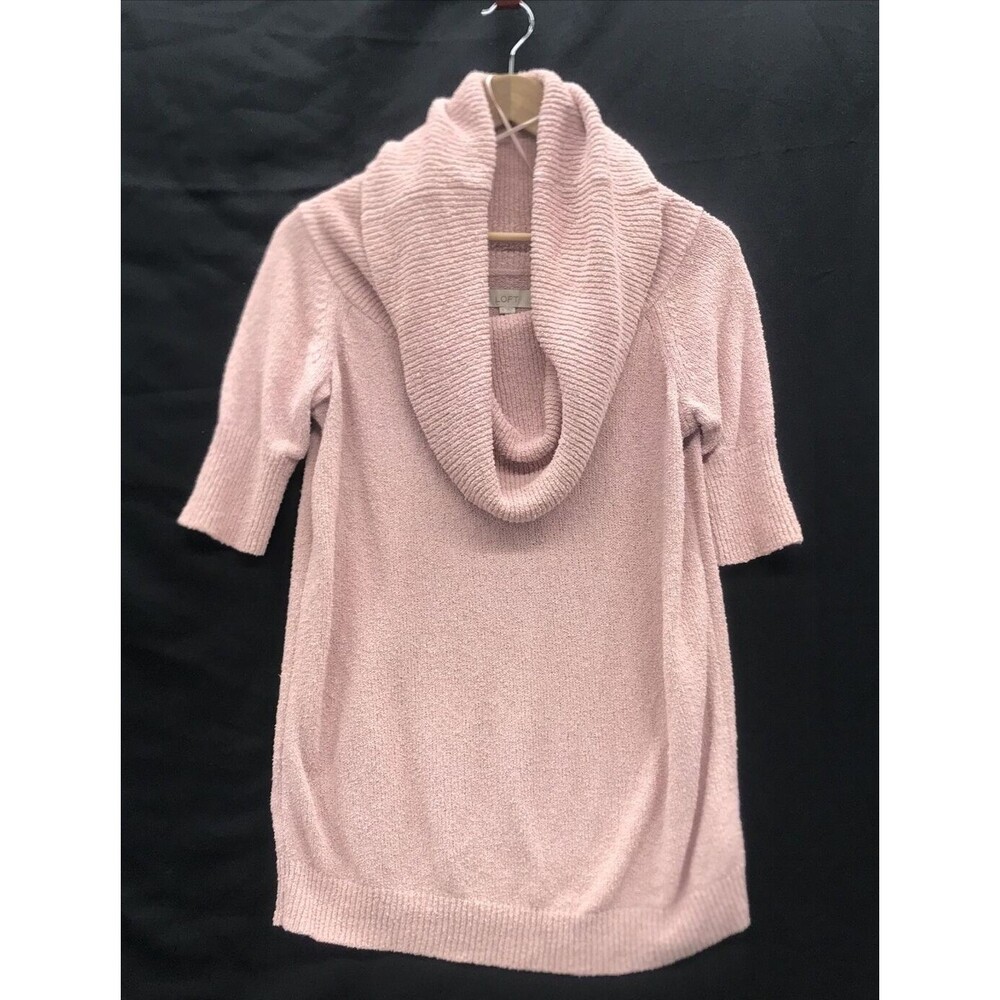 Loft Women's Sweater Size M Cowl Neck 1/2 Sleeves Rose Pink Lightweight